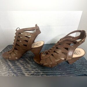 Vince Camuto Peep Toe Lace up Block Heel Bootie